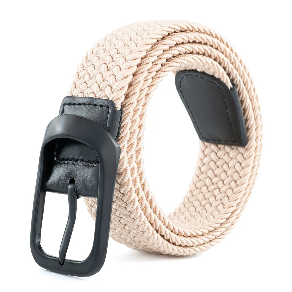 Men's Beige Nylon Braid Belt with Black Buckle - Image 5