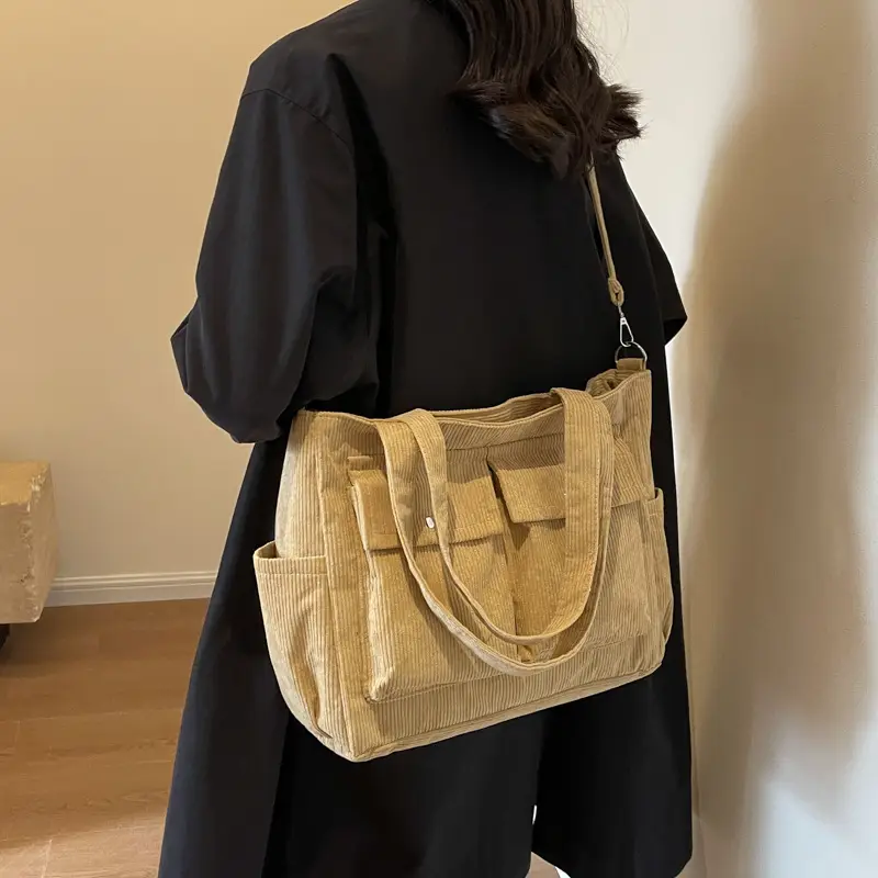 Women's Fleece Shoulder Bag Tan Large Capacity - Image 9