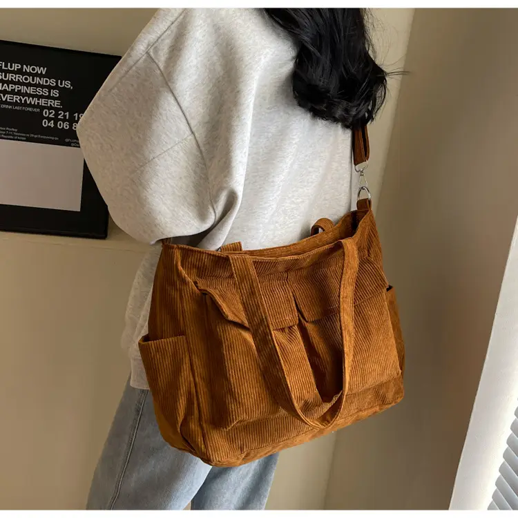 Women's Fleece Shoulder Bag Tan Large Capacity — feature 15