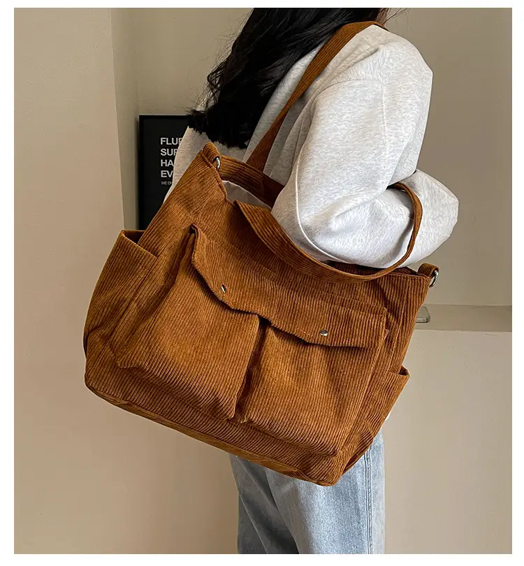 Women's Fleece Shoulder Bag Tan Large Capacity — feature 5