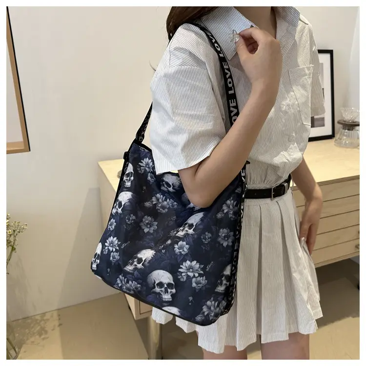 Women's Skull Print Shoulder Bag with "Love I Love" Band — feature 19