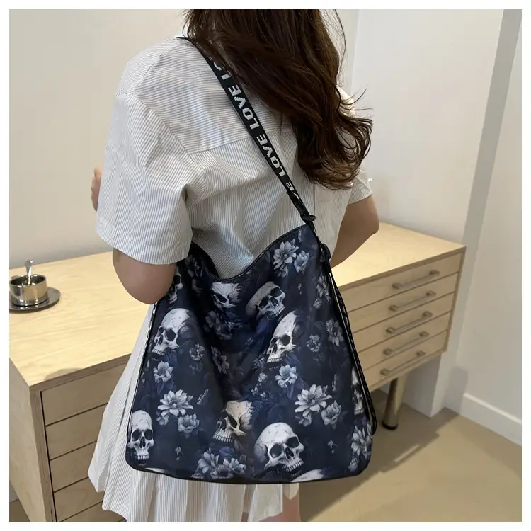 Women's Skull Print Shoulder Bag with "Love I Love" Band — feature 20