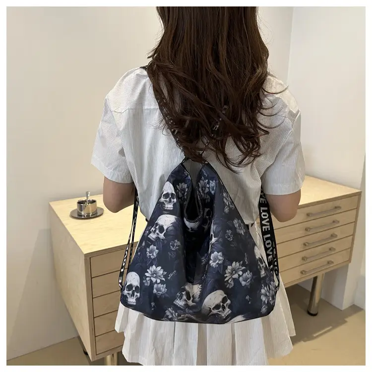 Women's Skull Print Shoulder Bag with "Love I Love" Band — feature 21