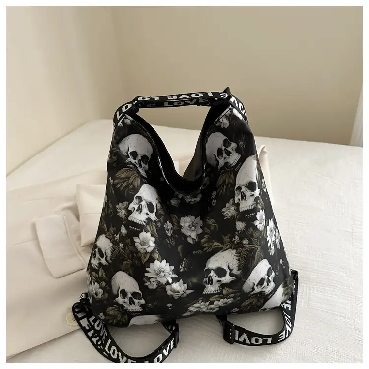Women's Skull Print Shoulder Bag with "Love I Love" Band — feature 22