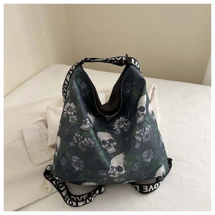 Women's Skull Print Shoulder Bag with "Love I Love" Band — feature 23