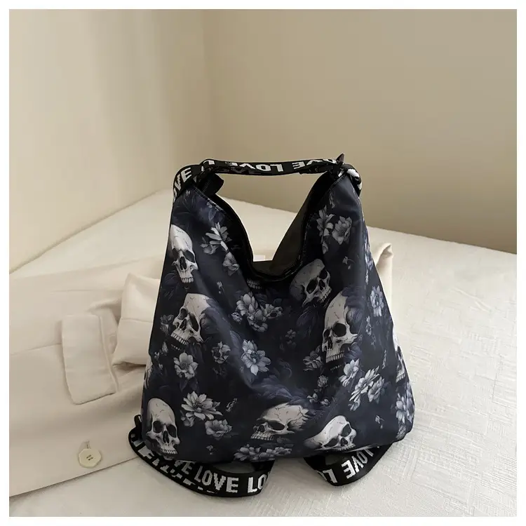 Women's Skull Print Shoulder Bag with "Love I Love" Band — feature 25