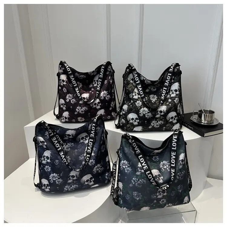 Women's Skull Print Shoulder Bag with "Love I Love" Band — feature 26