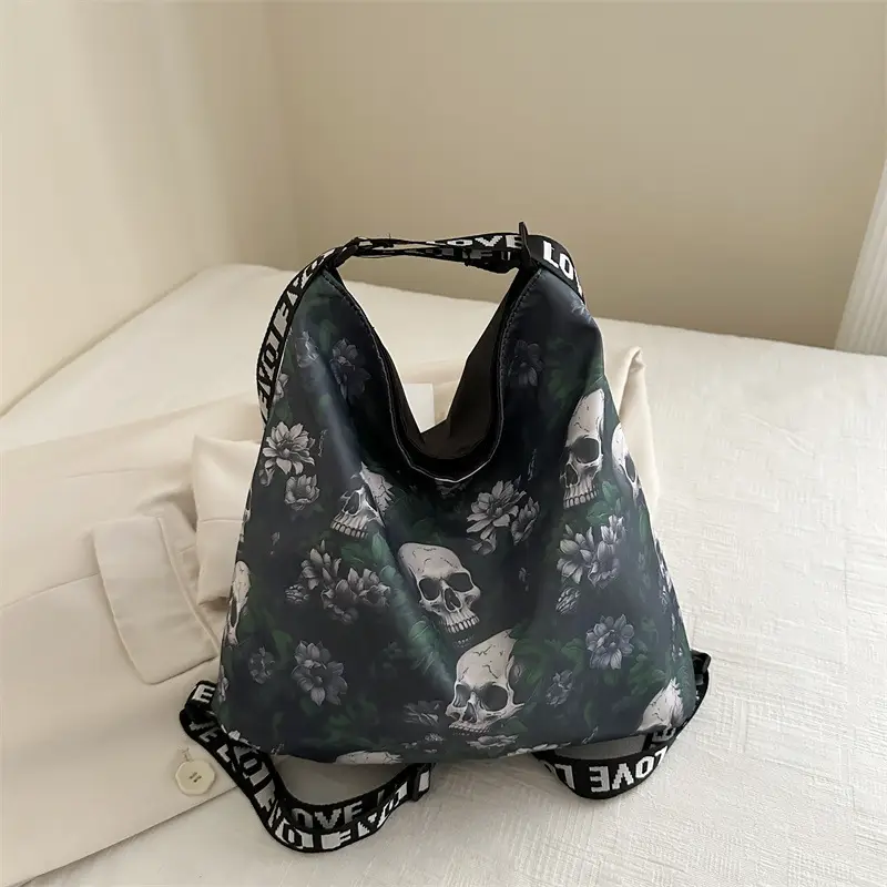 Women's Skull Print Shoulder Bag with "Love I Love" Band - Image 2