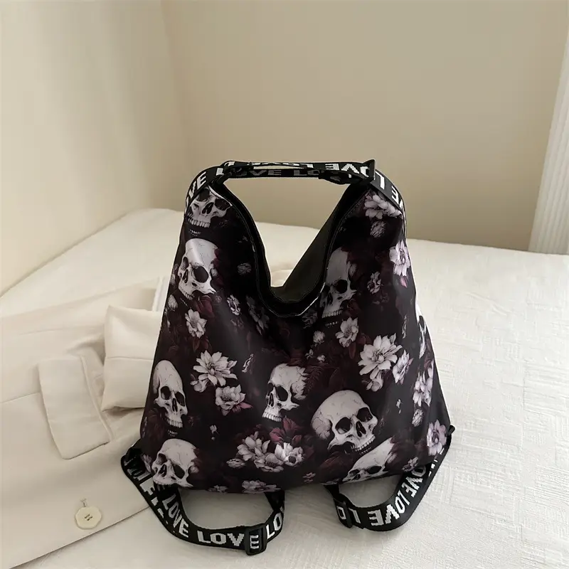 Women's Skull Print Shoulder Bag with "Love I Love" Band - Image 4