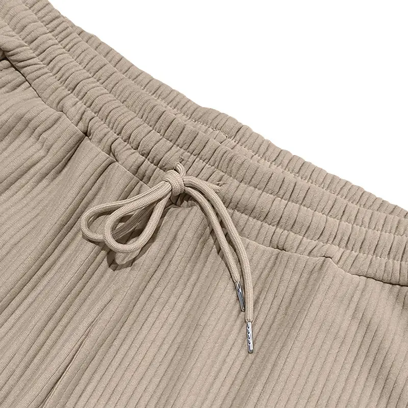 Men Striped Ribbed Pants Grey Wide Leg Casual — feature 10