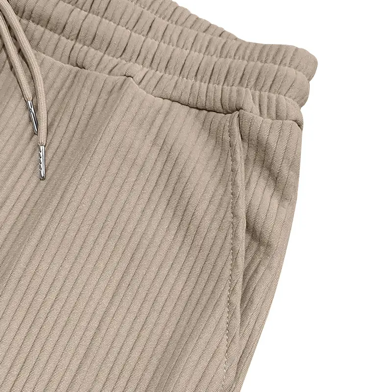 Men Striped Ribbed Pants Grey Wide Leg Casual — feature 11