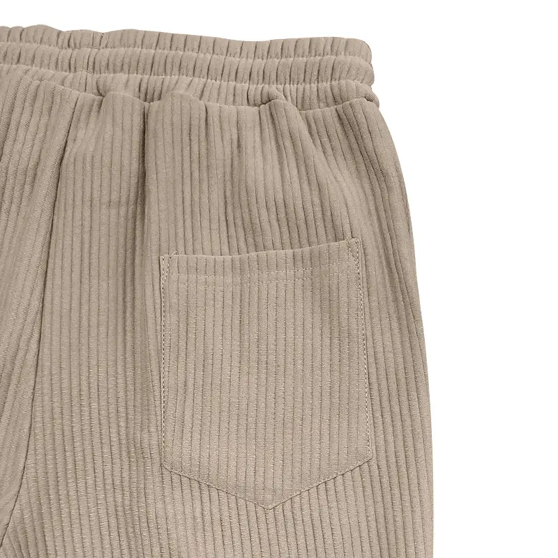 Men Striped Ribbed Pants Grey Wide Leg Casual — feature 13