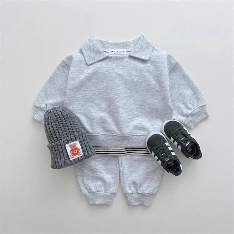 Ins Korean Style Boys and Girls Baby Cotton Macaron Sweat Pants suit Two-Piece Set for Spring and Autumn