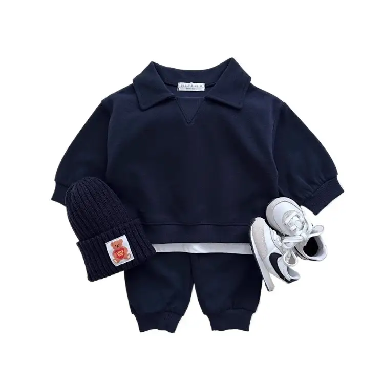 Ins Korean Style Boys and Girls Baby Cotton Macaron Sweat Pants suit Two-Piece Set for Spring and Autumn