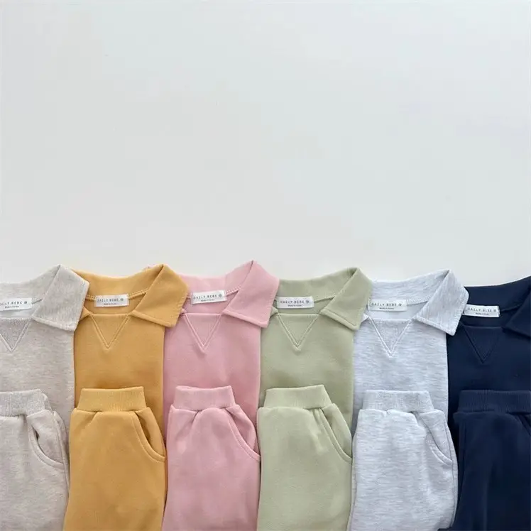 Ins Korean Style Boys and Girls Baby Cotton Macaron Sweat Pants suit Two-Piece Set for Spring and Autumn — feature 1