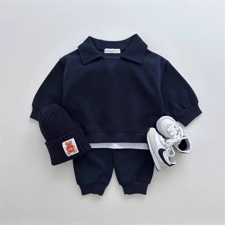 Ins Korean Style Boys and Girls Baby Cotton Macaron Sweat Pants suit Two-Piece Set for Spring and Autumn