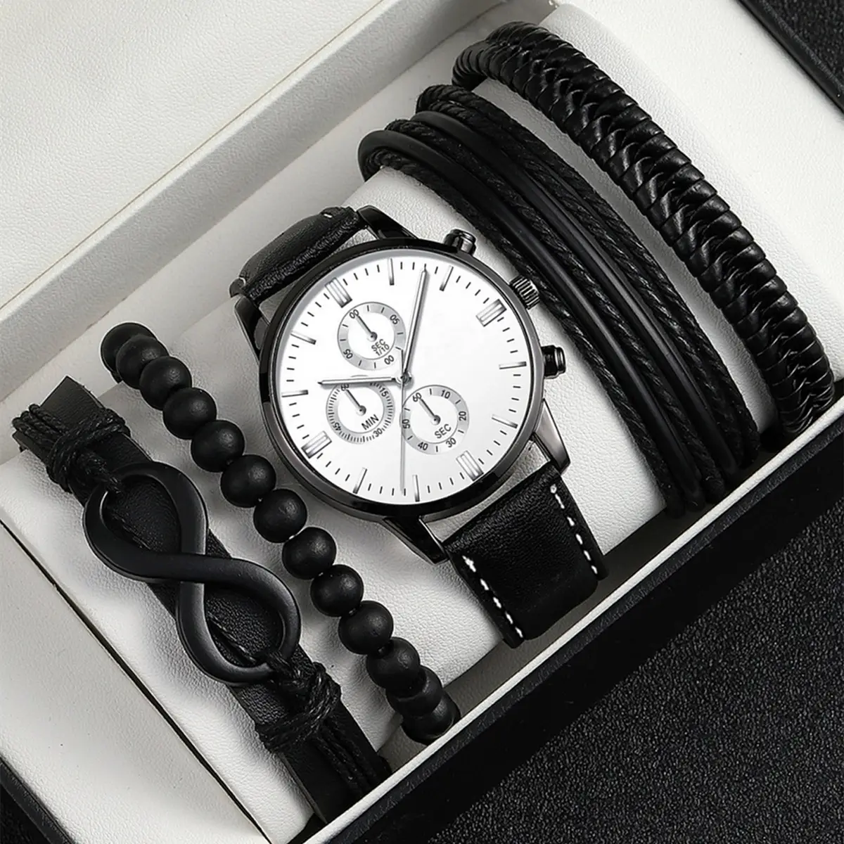 Men's Black Crossbody Watch with Bracelet Set - Image 15