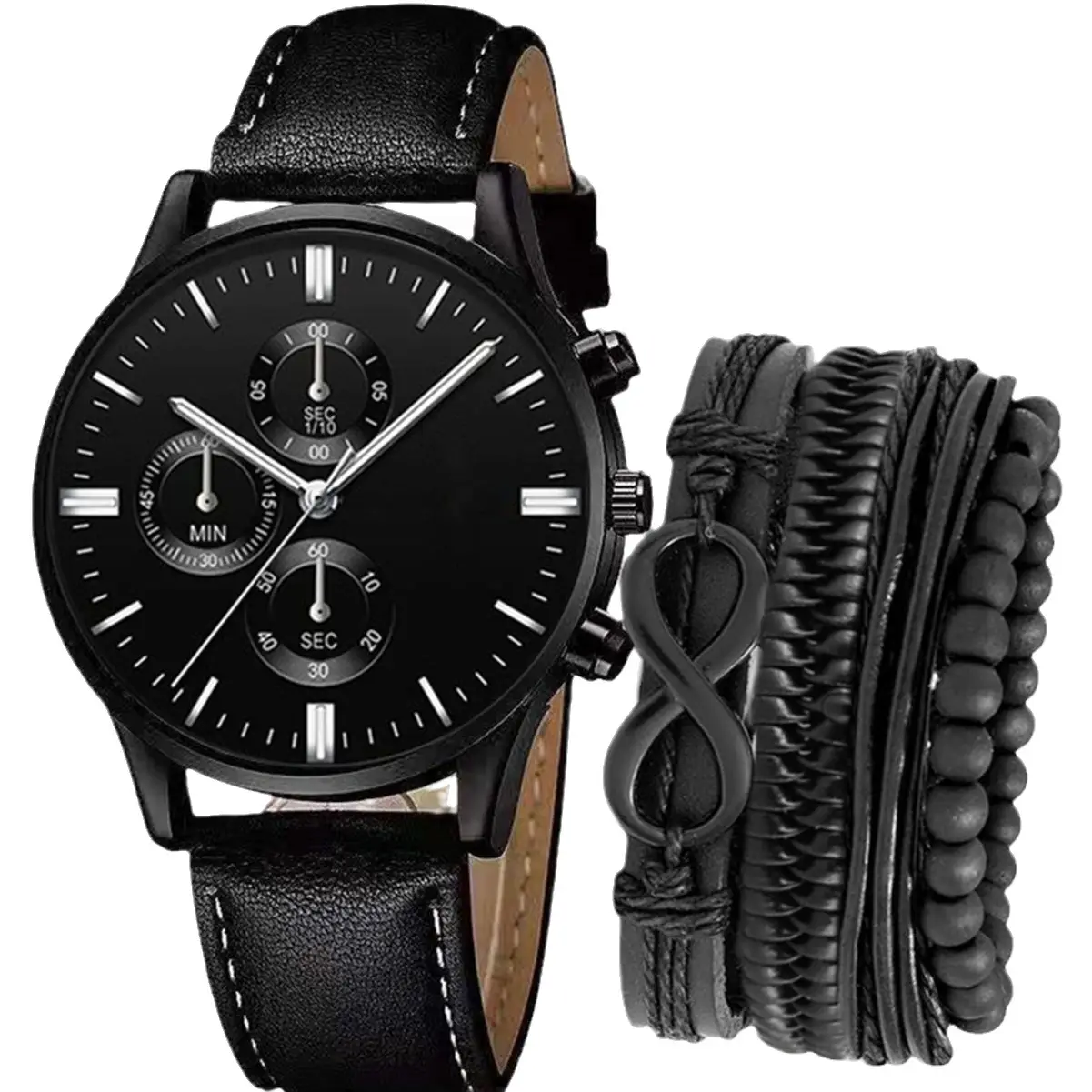 Men's Black Crossbody Watch with Bracelet Set - Image 17