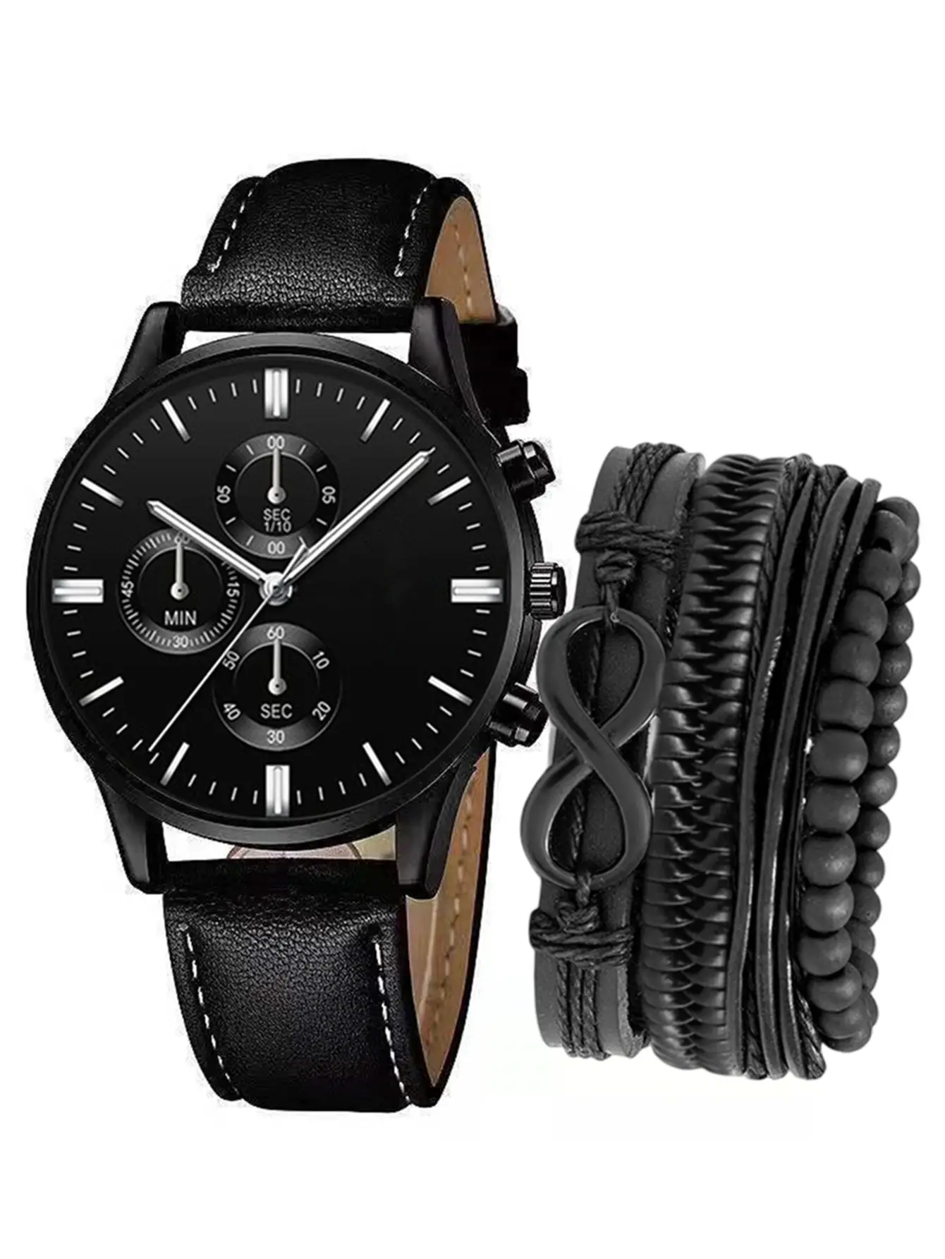 Men's Black Crossbody Watch with Bracelet Set — feature 7