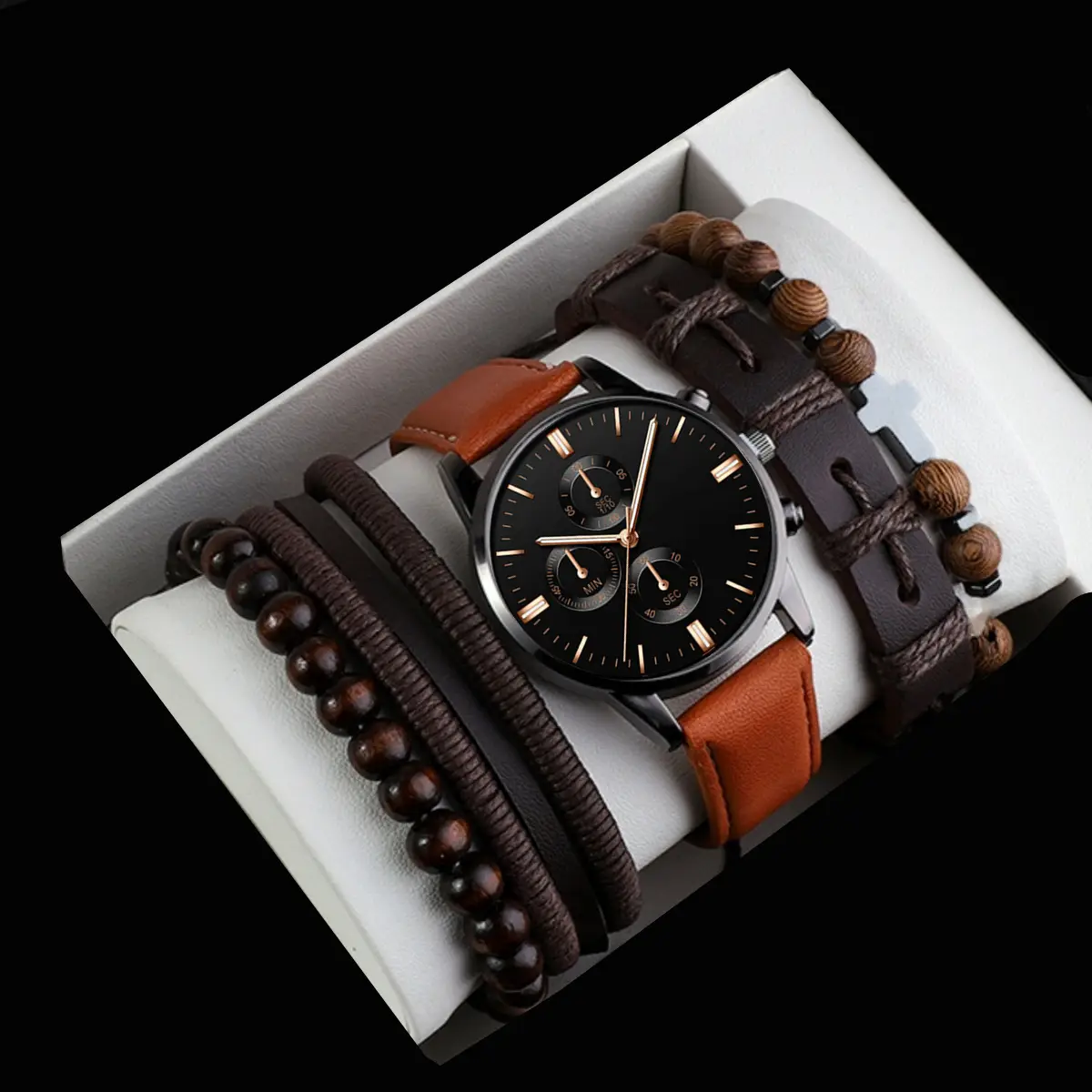 Men's Black Crossbody Watch with Bracelet Set — feature 14