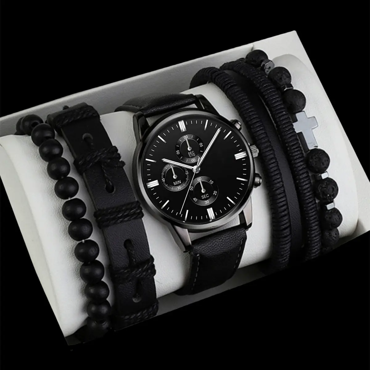 Men's Black Crossbody Watch with Bracelet Set - Image 11