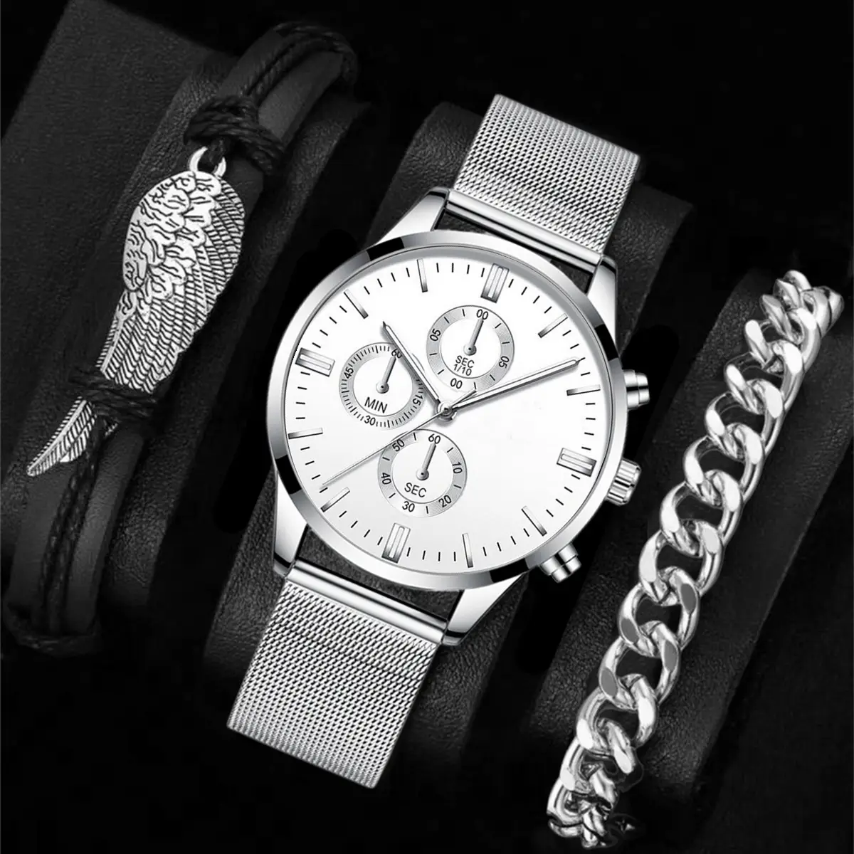 Men's Black Crossbody Watch with Bracelet Set - Image 3