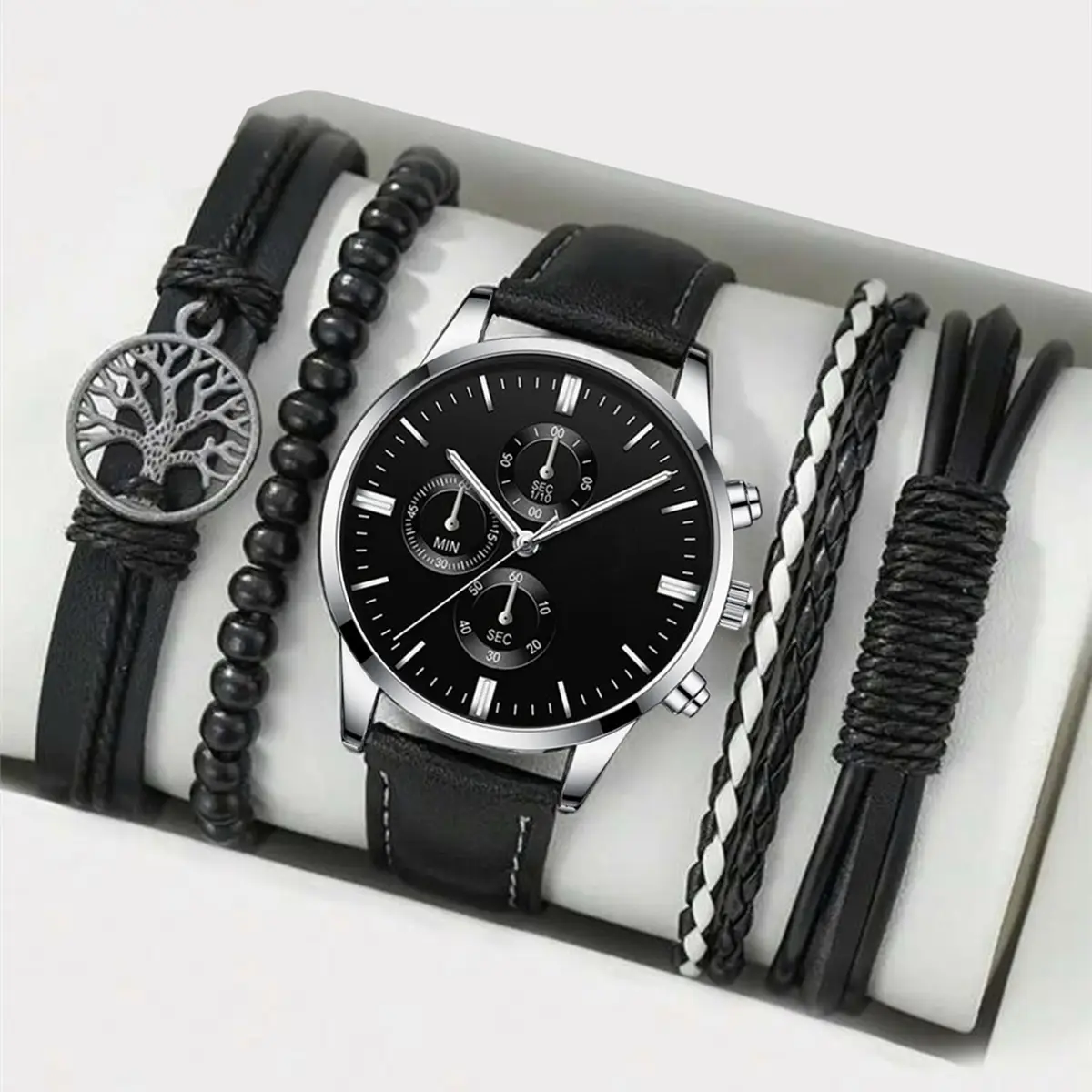 Men's Black Crossbody Watch with Bracelet Set - Image 6