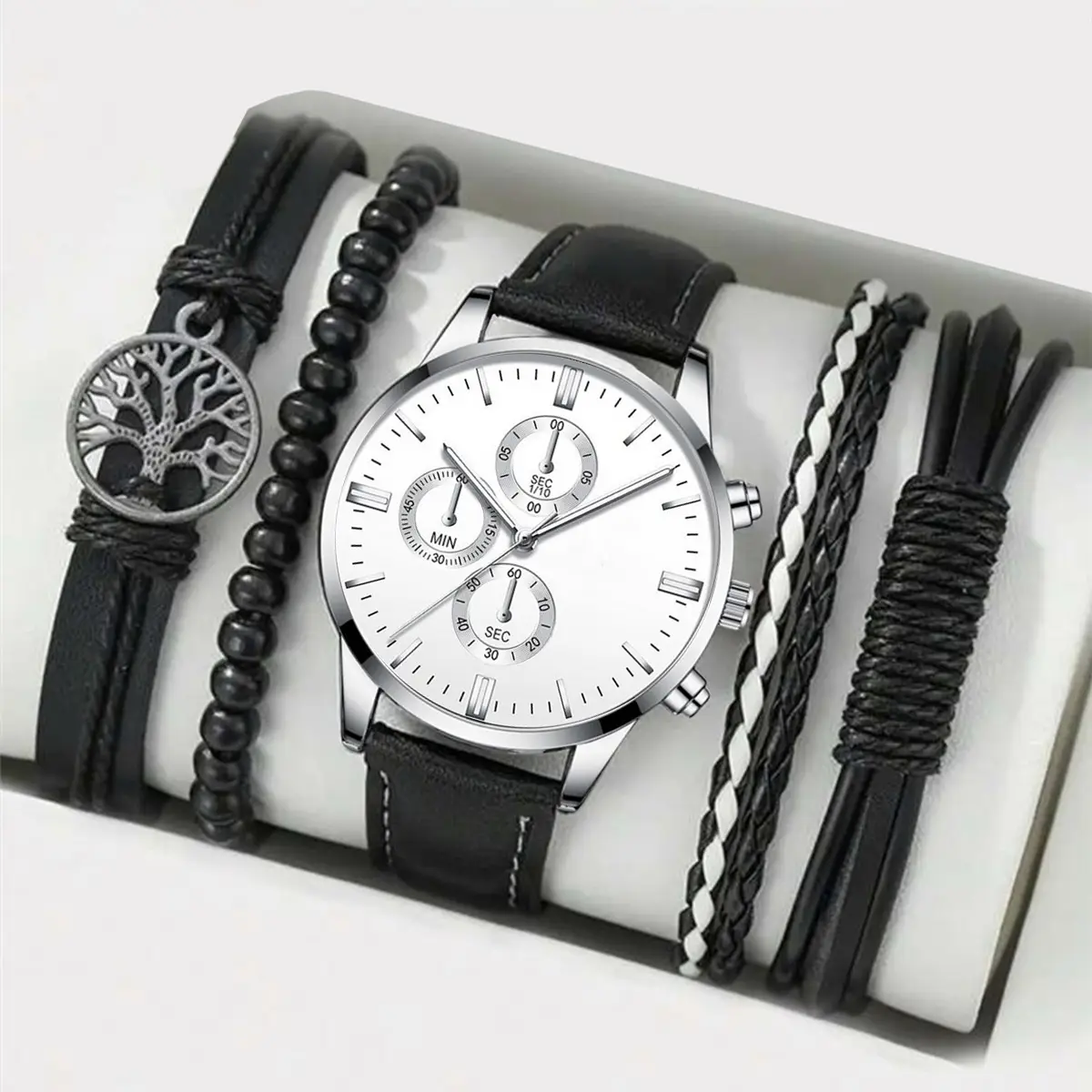 Men's Black Crossbody Watch with Bracelet Set - Image 7