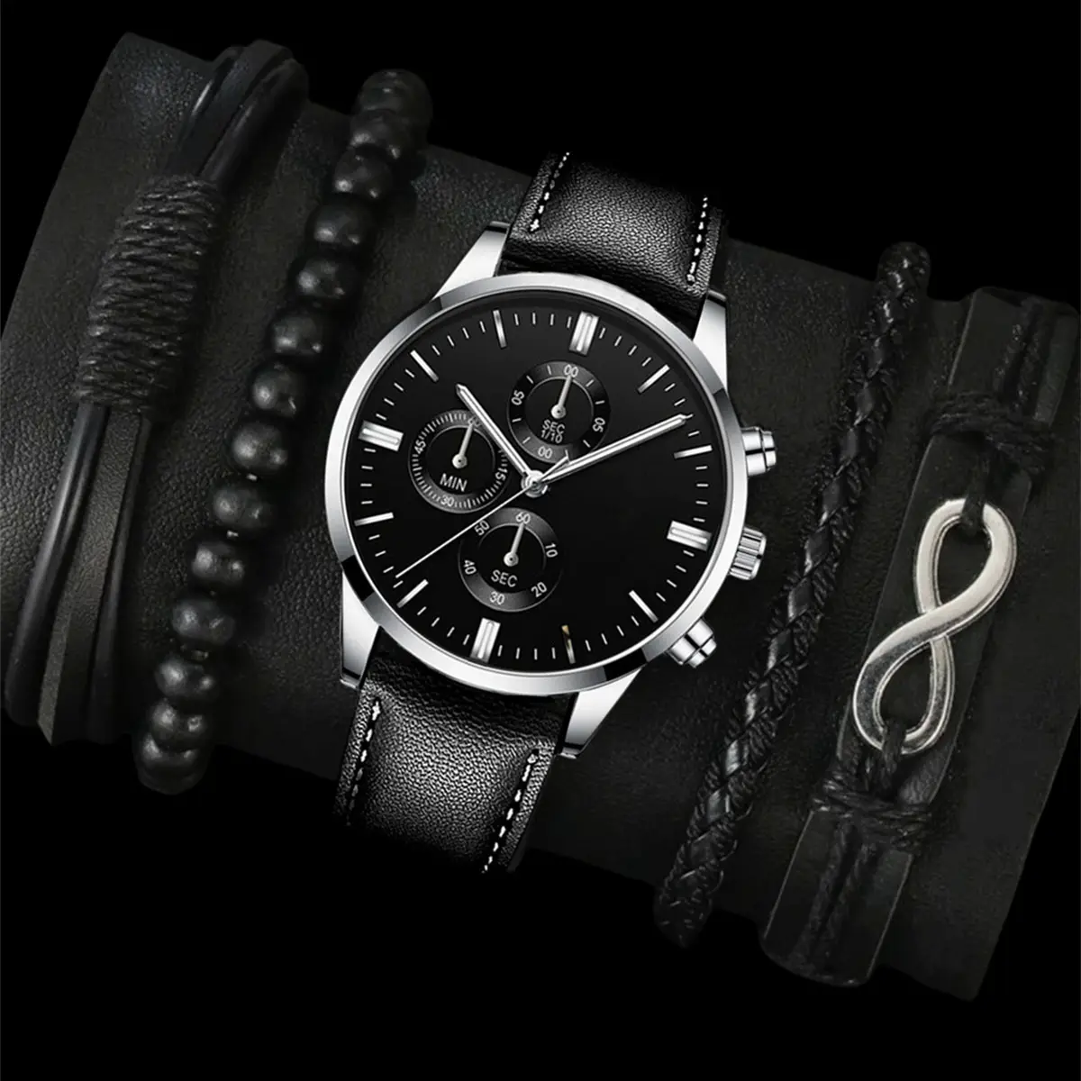 Men's Black Crossbody Watch with Bracelet Set - Image 8