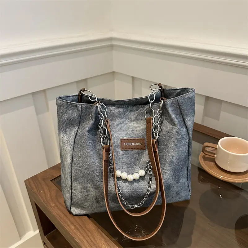 Women's Gold Velvet Shoulder Tote Bag with Chain Strap - Image 6