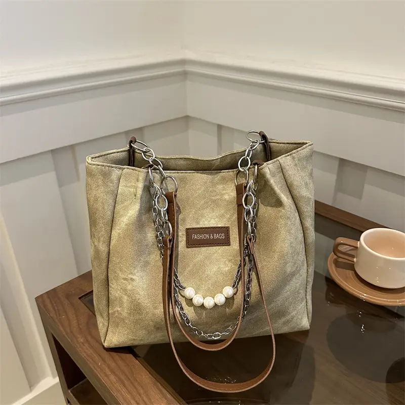 Women's Gold Velvet Shoulder Tote Bag with Chain Strap - Image 5