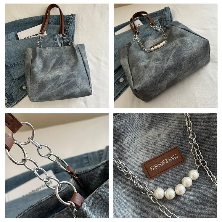 Women's Gold Velvet Shoulder Tote Bag with Chain Strap — feature 7
