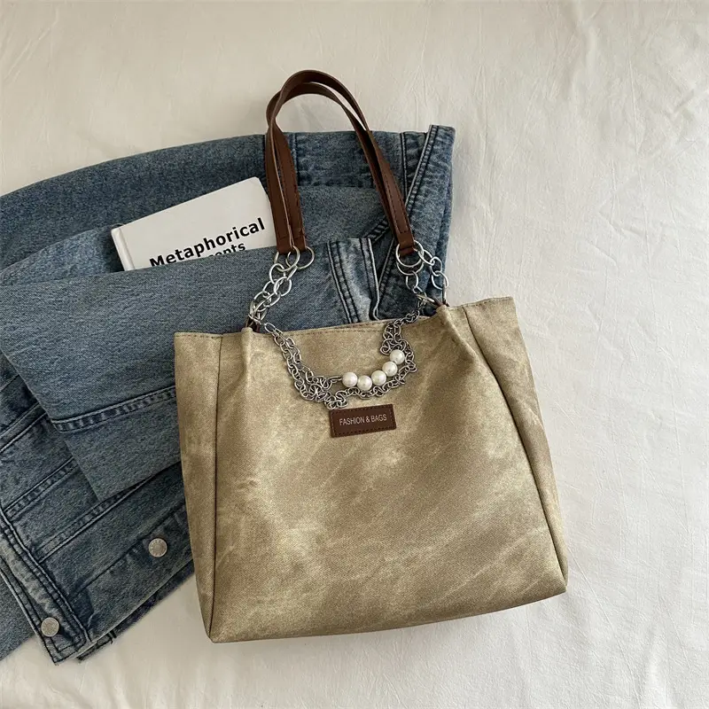 Women's Gold Velvet Shoulder Tote Bag with Chain Strap - Image 2