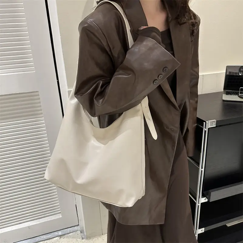 Women's Large Capacity Textile Shoulder Bag White 2024 - Image 7