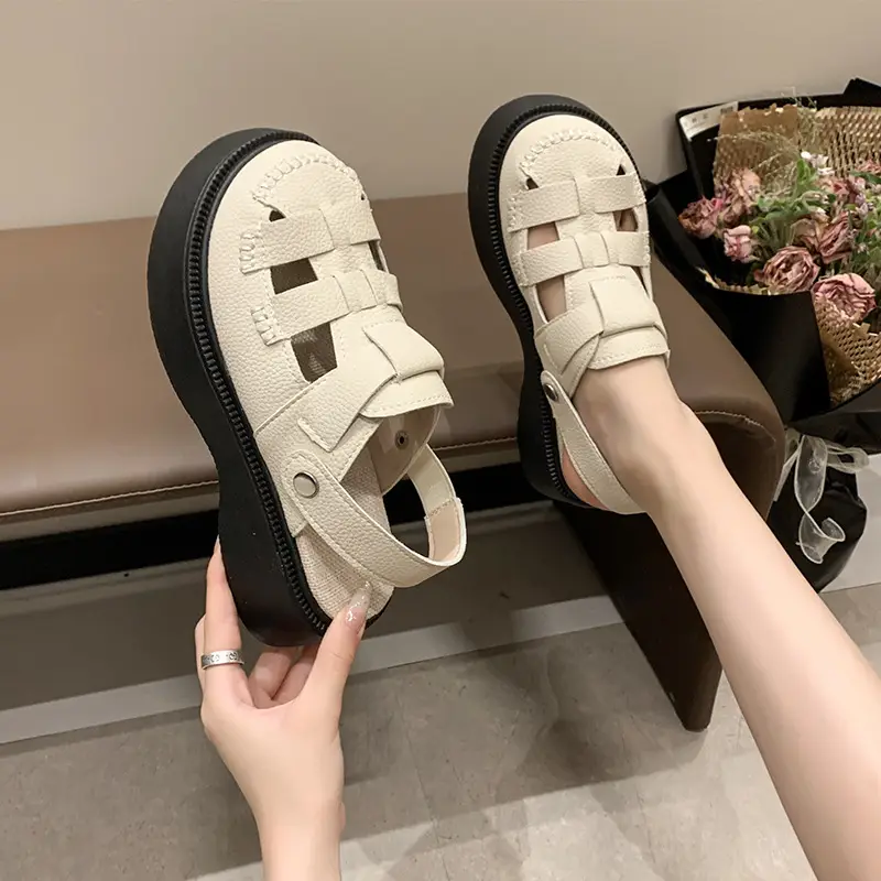 Thick-Soled Two-Wear Cut Out Baotou Sandals for Women 2023 Summer New Style Hole Pig Cage Forest Style Roman Half Slippers for Outer Wear — feature 9
