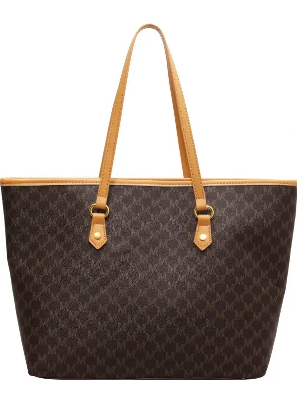 Women Retro Print Large Tote Bag with Yellow Handles - Image 8