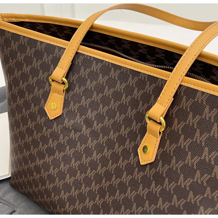 Women Retro Print Large Tote Bag with Yellow Handles — feature 44