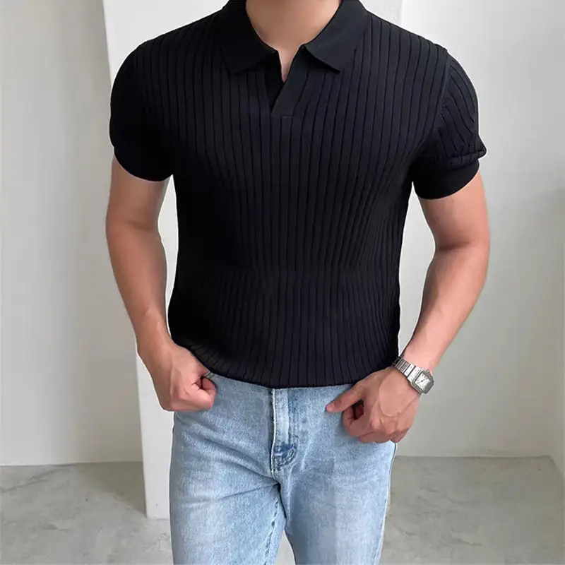 Men's Black Slim Fit Polo Shirt with Light Blue Jeans — feature 4
