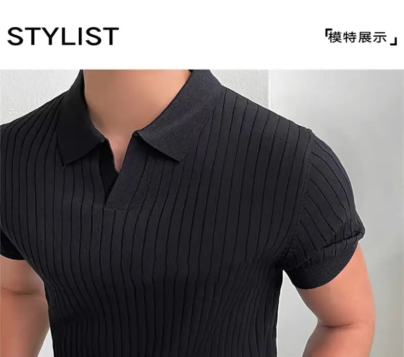 Men's Black Slim Fit Polo Shirt with Light Blue Jeans — feature 5