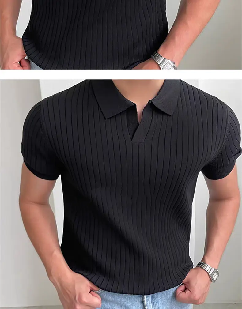 Men's Black Slim Fit Polo Shirt with Light Blue Jeans — feature 6
