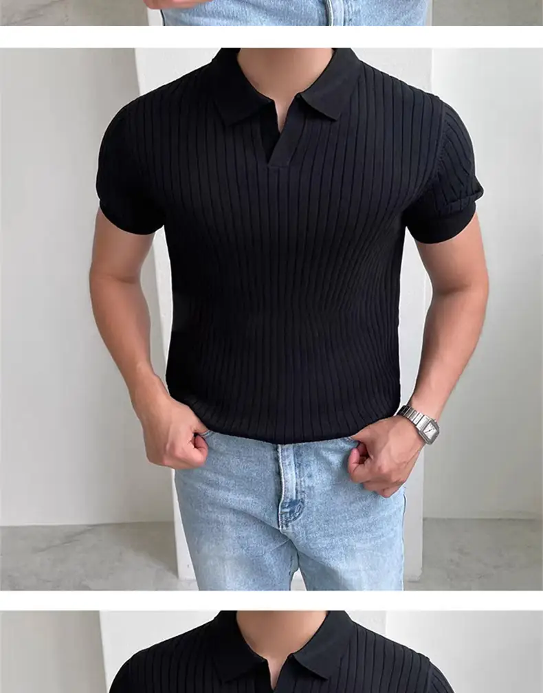 Men's Black Slim Fit Polo Shirt with Light Blue Jeans — feature 7
