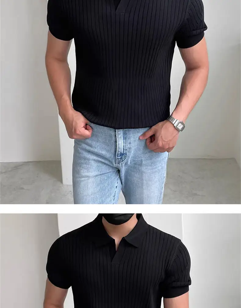 Men's Black Slim Fit Polo Shirt with Light Blue Jeans — feature 8