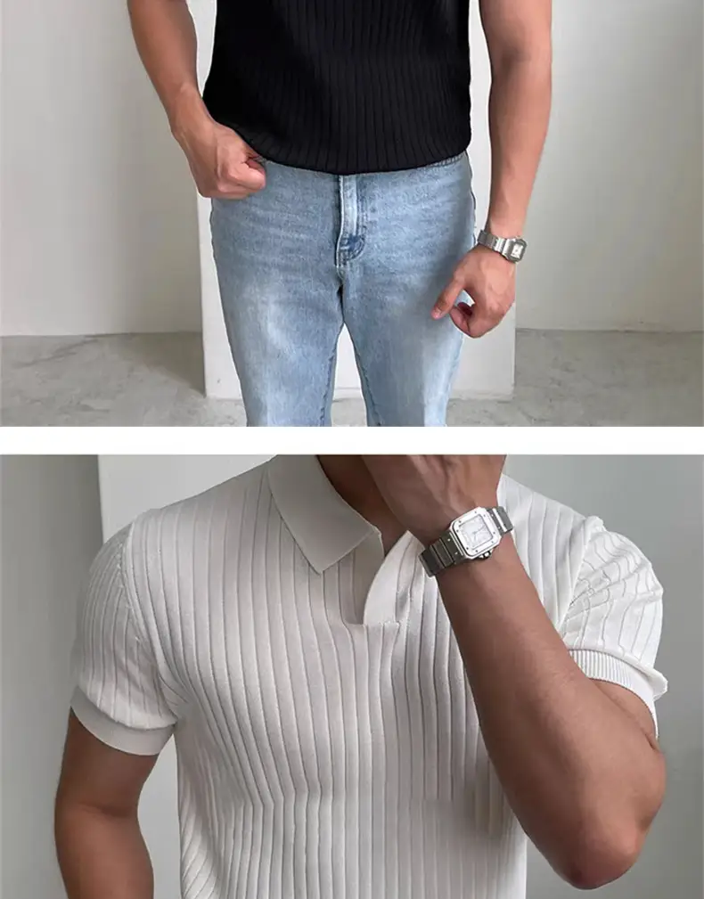 Men's Black Slim Fit Polo Shirt with Light Blue Jeans — feature 9