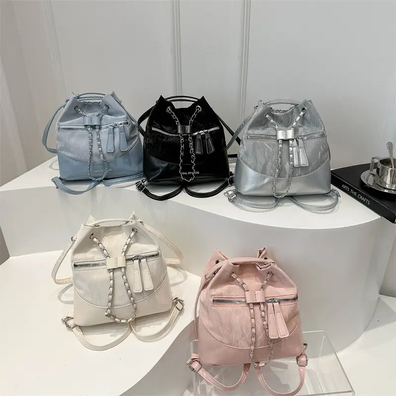 Women's Texeled Bucket Bag Blue 2024 Summer - Image 9
