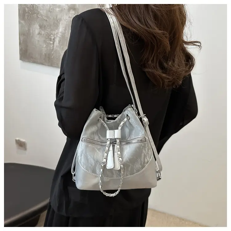 Women's Texeled Bucket Bag Blue 2024 Summer — feature 21