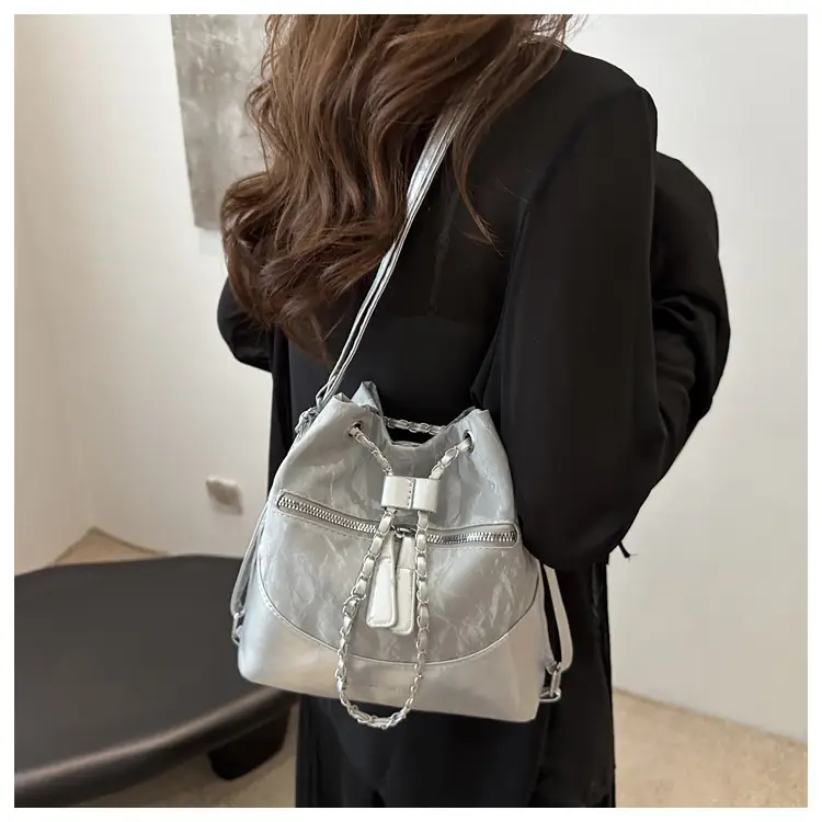 Women's Texeled Bucket Bag Blue 2024 Summer — feature 22