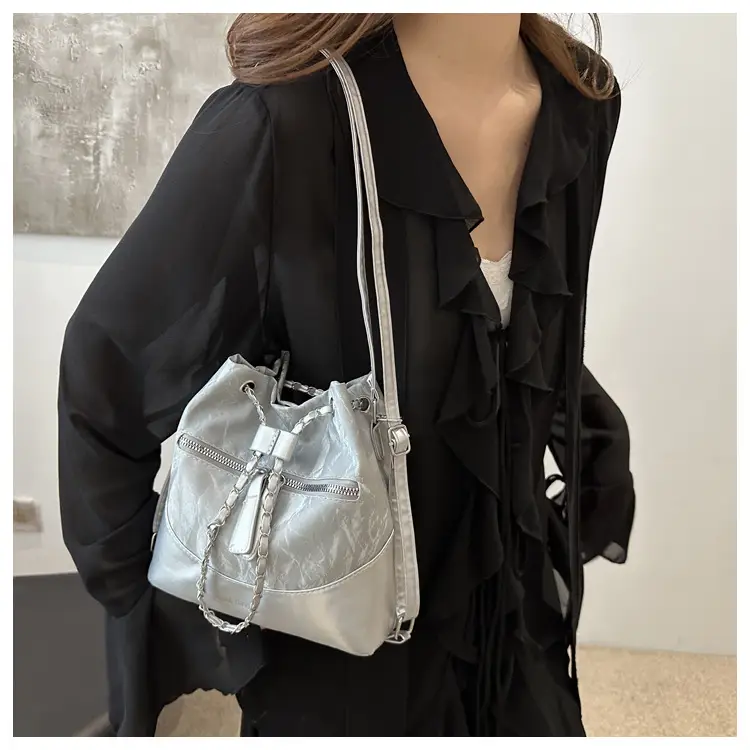 Women's Texeled Bucket Bag Blue 2024 Summer — feature 23