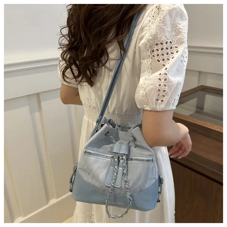 Women's Texeled Bucket Bag Blue 2024 Summer — feature 26