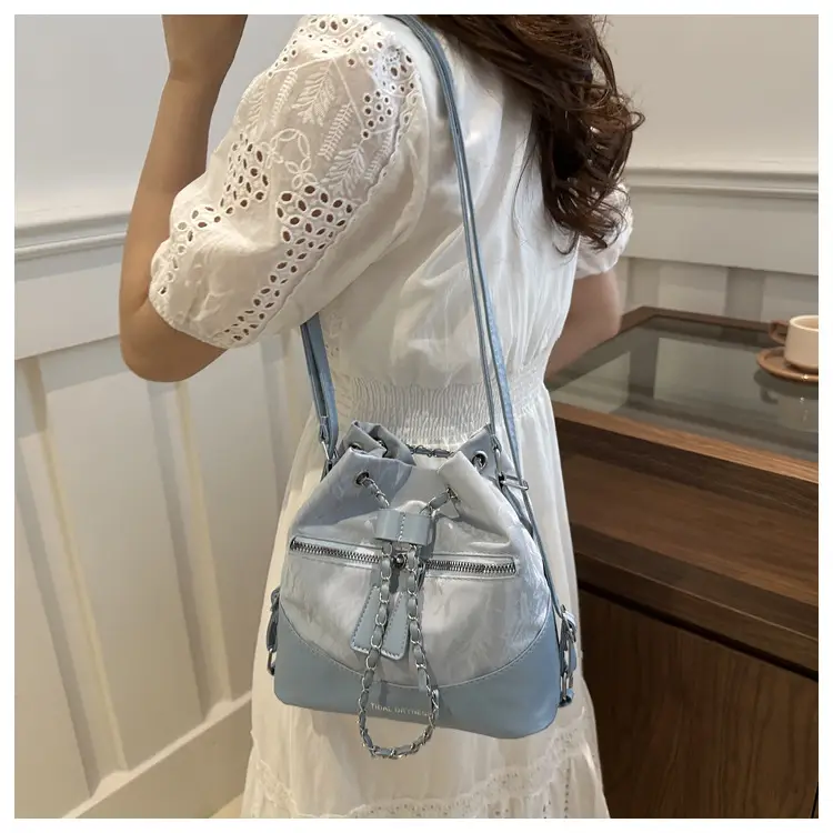 Women's Texeled Bucket Bag Blue 2024 Summer — feature 27