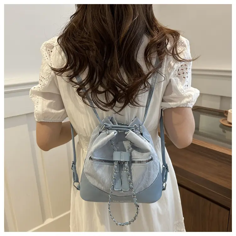 Women's Texeled Bucket Bag Blue 2024 Summer — feature 28